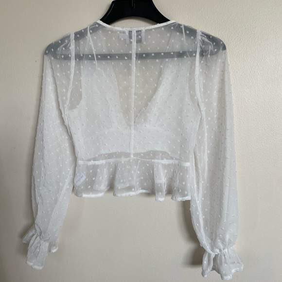 Princess Polly Sheer Romantic White crop top with Dots and puffy sleeves - Picture 7 of 9